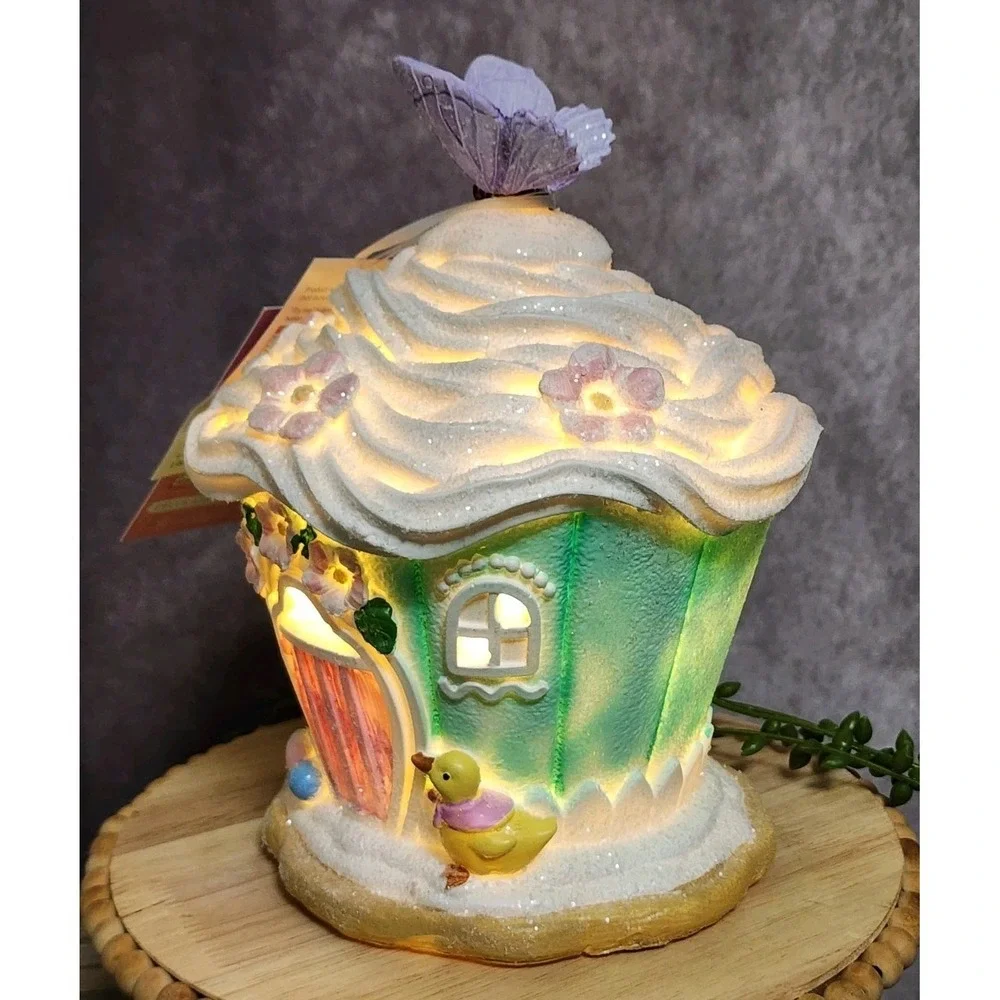 Easter Pastel Cupcake‎ Gingerbread House LIGHT UP Figurine Tabletop Decor 9